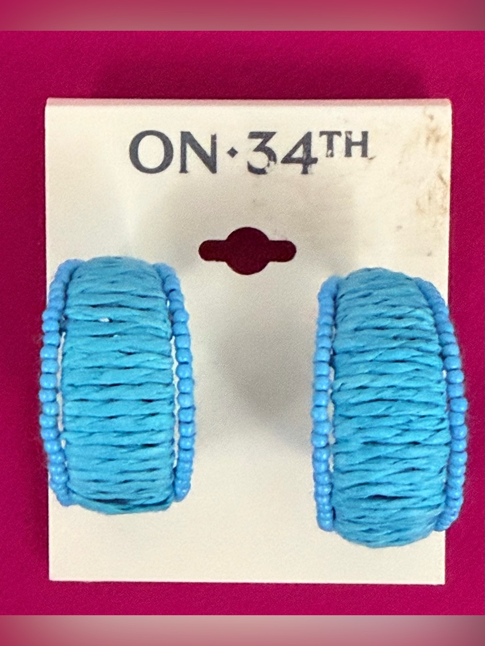 ON·34TH Fun Resort Wear Lightweight Turquoise Blue Wrapped Hoop Earrings. NWT